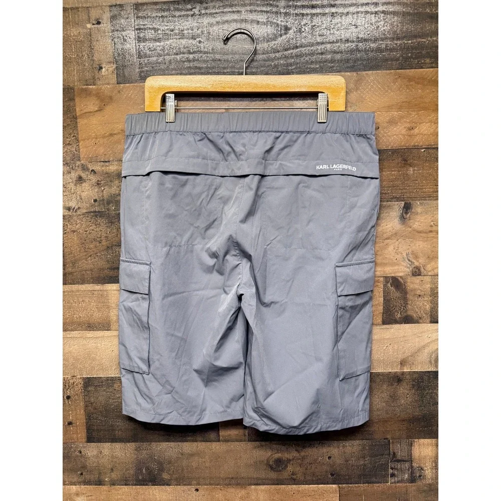 Karl Lagerfeld Cargo Short Men Large Gray Nylon Stretch Drawstring Waist Pockets